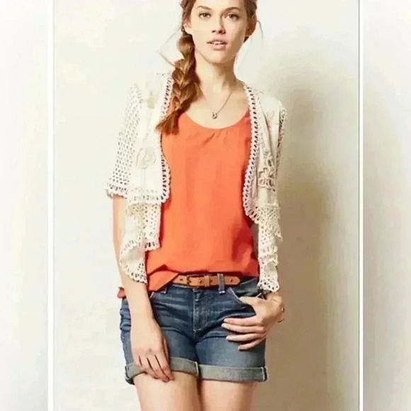 NWT Anthropologie Clemente Cardigan Ivory Hand Knit Crochet Petite Small - Picture 1 of 6